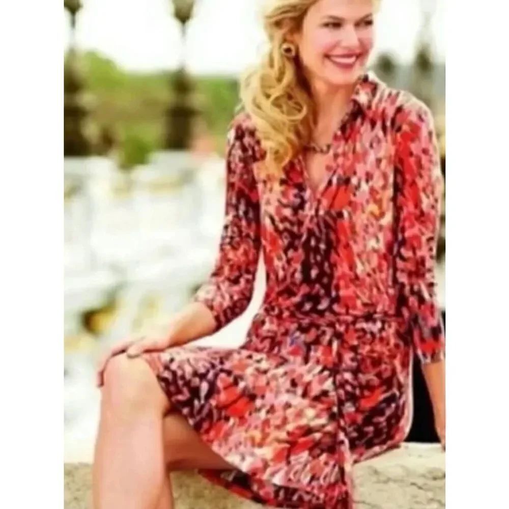 CAbi 374 Abstract Watercolor Jersey Knit Shirt Dress